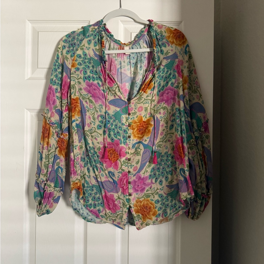 Spell Vibrant Floral Blouse with Pink and Blue Accents